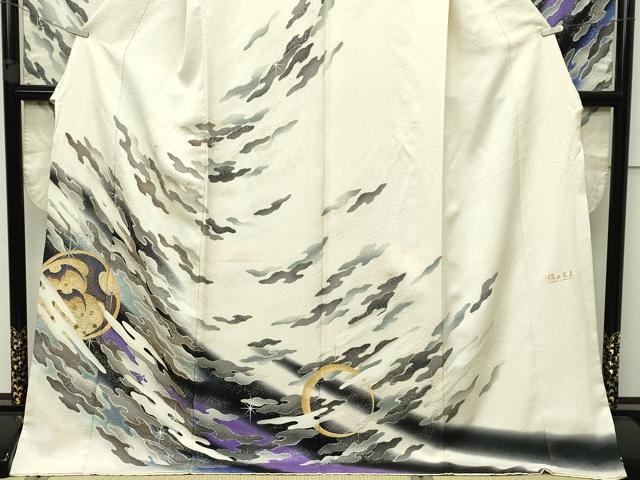 平和屋本店●極上 倖田來未 振袖 ラインストーン コウモリ 満月 エ霞文 金銀彩 肌色地 逸品 CZAA2731s5
