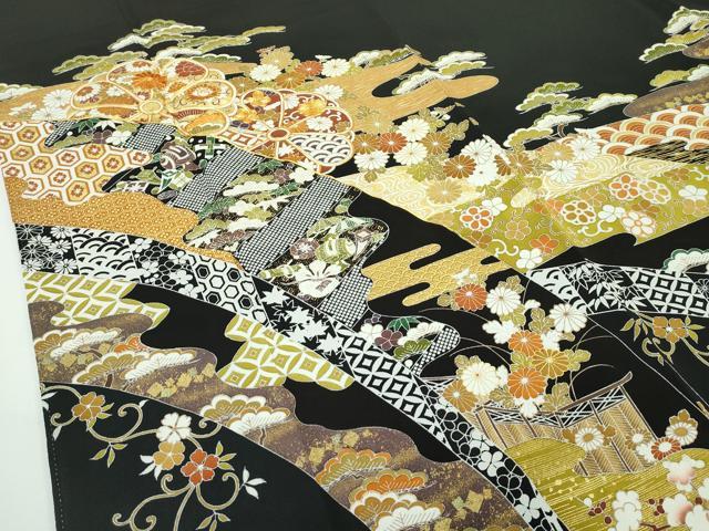 平和屋本店■極上　創業460年・千總　黒留袖　駒刺繍　エ霞吉祥花文　金彩　阪急百貨店扱い　逸品　CZAA2741s5