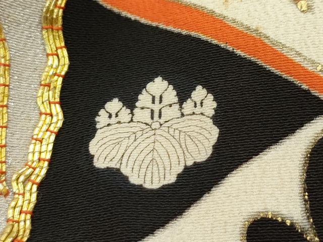 平和屋本店●極上 アンティーク 大正ロマン 振袖 駒刺繍 菱松葉宝尽くし丸文 黒地 金銀彩 逸品 CZAA2766s5