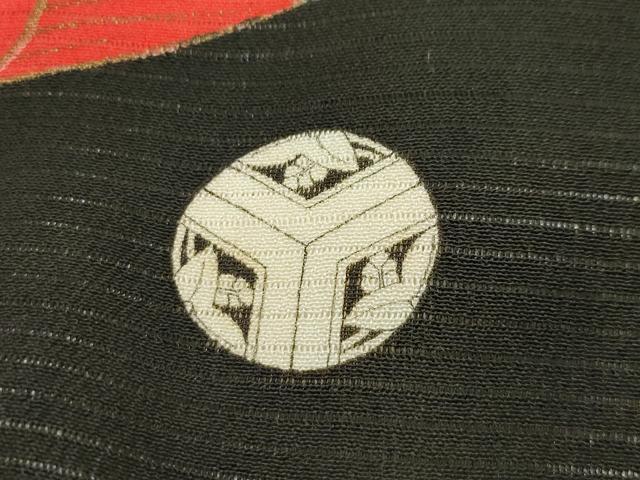 平和屋本店■希少　夏物　アンティーク　大正ロマン　振袖　絽縮緬　駒刺繍　流水吉祥草花文　黒地　金彩　逸品　CZAA2767s5