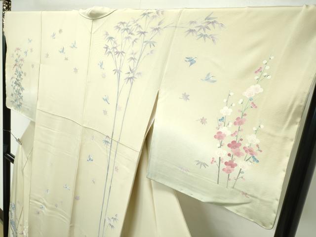 平和屋本店■極上　本加賀友禅作家　染元千紅代表　寺西一紘　訪問着　松竹梅花鳥文　暈し染め　砥粉色地　逸品　未使用　CZAA2773s5