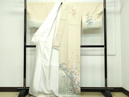 平和屋本店■極上　本加賀友禅作家　染元千紅代表　寺西一紘　訪問着　松竹梅花鳥文　暈し染め　砥粉色地　逸品　未使用　CZAA2773s5