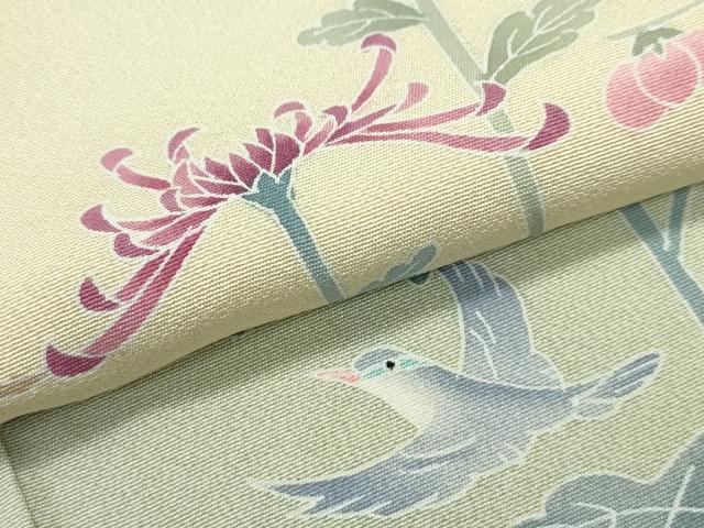 平和屋本店■極上　本加賀友禅作家　染元千紅代表　寺西一紘　訪問着　松竹梅花鳥文　暈し染め　砥粉色地　逸品　未使用　CZAA2773s5