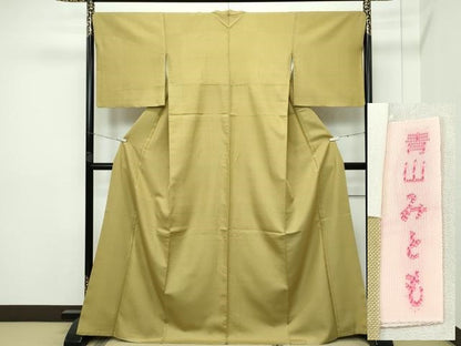 平和屋本店●極上 青山みとも お召 市松文様 梅幸茶色地 逸品 CZAA2783s5