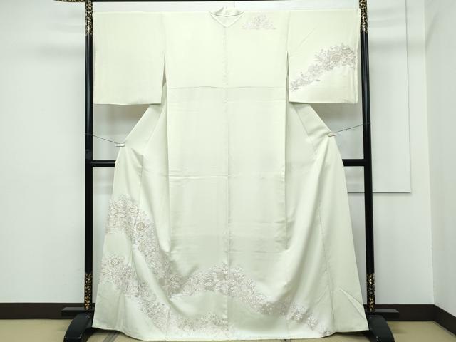 平和屋本店●極上　訪問着　総手刺繍　雪輪地紙草花文　暈し染め　金糸　若芽色地　逸品　CZAA5787s6