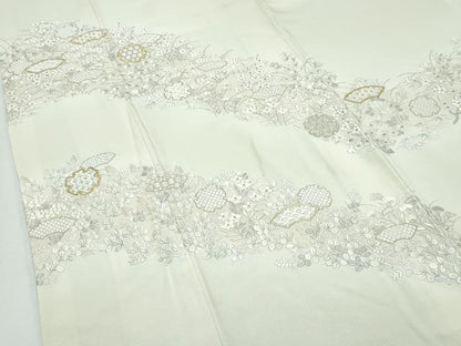 平和屋本店●極上　訪問着　総手刺繍　雪輪地紙草花文　暈し染め　金糸　若芽色地　逸品　CZAA5787s6