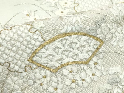 平和屋本店●極上　訪問着　総手刺繍　雪輪地紙草花文　暈し染め　金糸　若芽色地　逸品　CZAA5787s6