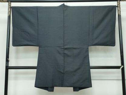 平和屋本店＃極上 男性 長羽織 お召地 濃紺地 羽裏：草花文 羽織紐付き 逸品 CZAA2801s5