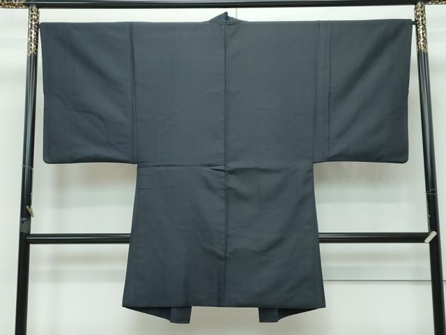 平和屋本店＃極上 男性 長羽織 お召地 濃紺地 羽裏：草花文 羽織紐付き 逸品 CZAA2801s5