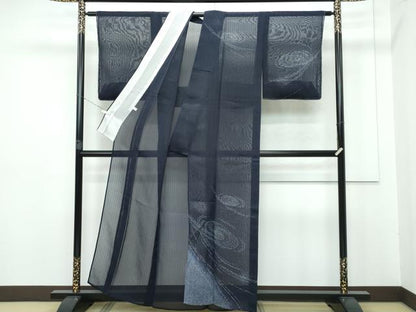 平和屋本店＊極上 夏物 訪問着 紗 渦巻 濃紺地 逸品 未使用 CZAA2807s5