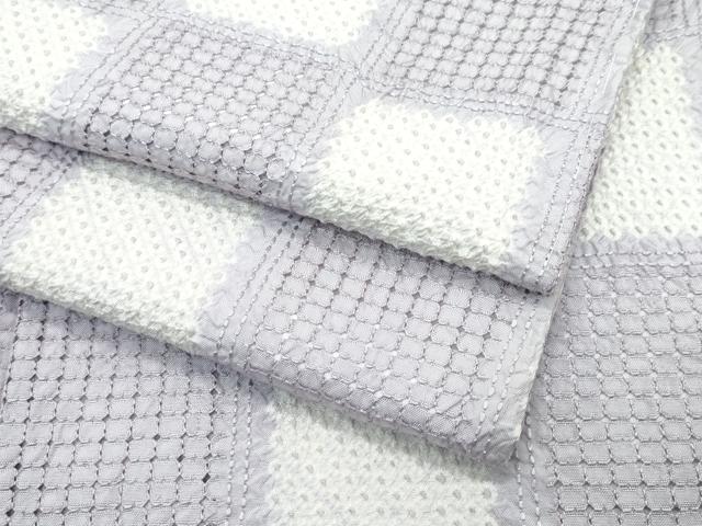 平和屋本店■極上　小紋　スワトウ刺繍　絞り　市松文様　逸品　未使用　CZAA2810s5