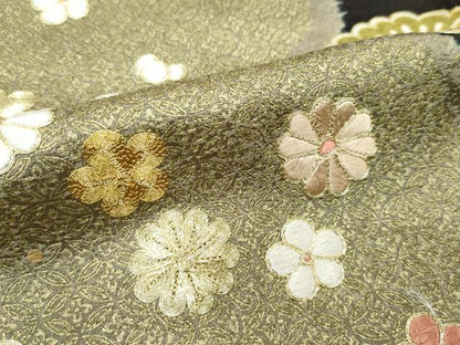平和屋本店●極上　十日町　名門青柳高級ブランド　大喜百花　訪問着　駒刺繍　絞り　霞花松文　金彩　憲法黒茶色地　逸品　CZAA2812s5