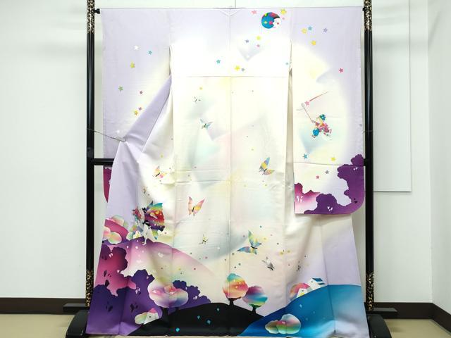 平和屋本店●極上　振袖　希少柄　小人　メルヘン　ピエロ　舞蝶文　暈し染め　逸品　CZAA5178s6