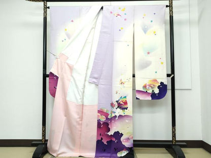 平和屋本店●極上　振袖　希少柄　小人　メルヘン　ピエロ　舞蝶文　暈し染め　逸品　CZAA5178s6