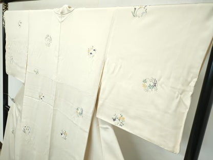 平和屋本店●極上　小紋　草花丸文　金彩　薄香色地　逸品　CZAA5807s6