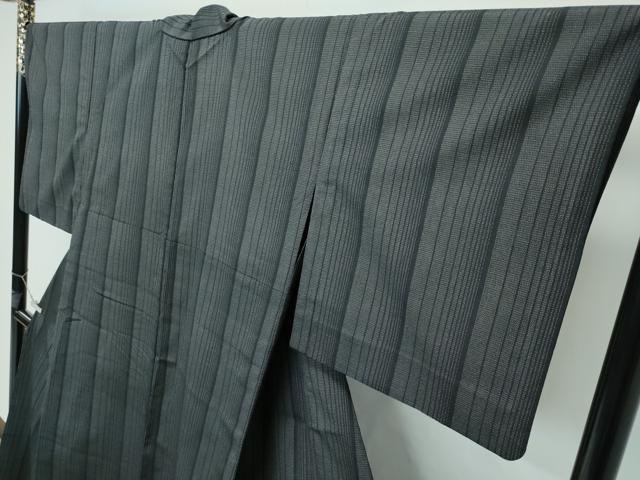 平和屋本店▽極上 本塩沢 単衣 縞 黒地 逸品 CZAA2836s5