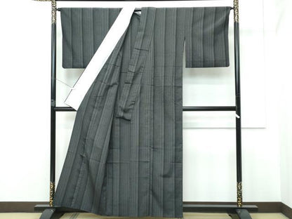 平和屋本店▽極上 本塩沢 単衣 縞 黒地 逸品 CZAA2836s5