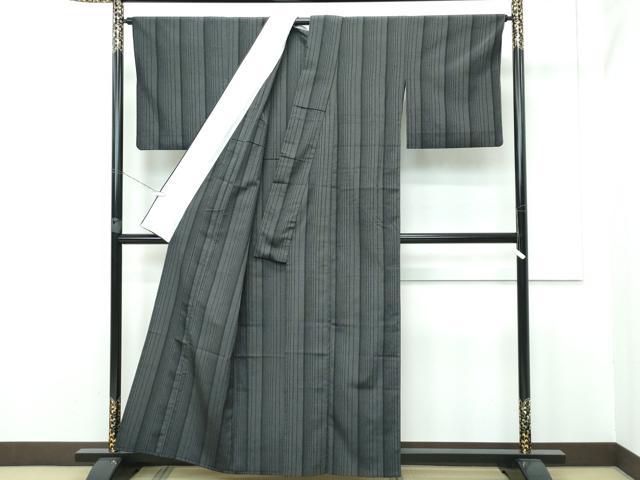平和屋本店▽極上 本塩沢 単衣 縞 黒地 逸品 CZAA2836s5
