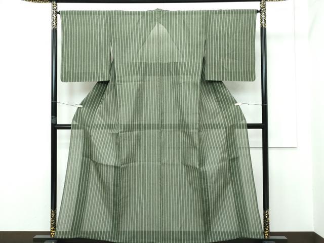 平和屋本店■極上　夏物　本場小千谷ちぢみ　竺仙　縞　反端付き　麻　逸品　未使用　CZAA2840s5
