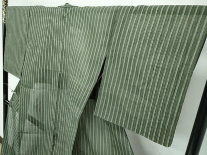 平和屋本店■極上　夏物　本場小千谷ちぢみ　竺仙　縞　反端付き　麻　逸品　未使用　CZAA2840s5
