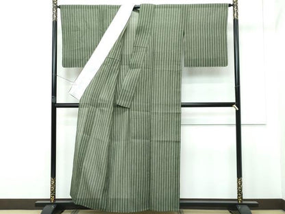 平和屋本店■極上　夏物　本場小千谷ちぢみ　竺仙　縞　反端付き　麻　逸品　未使用　CZAA2840s5