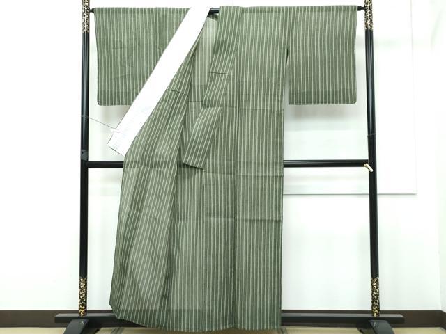 平和屋本店■極上　夏物　本場小千谷ちぢみ　竺仙　縞　反端付き　麻　逸品　未使用　CZAA2840s5