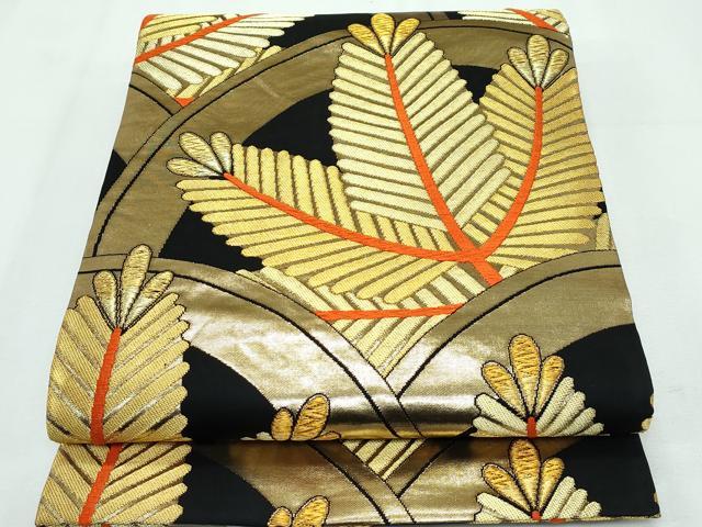平和屋本店■極上　銀座　志ま亀　振袖・丸帯セット　駒刺繍　雲取り飛鶴花松文　金彩　代赭色地　たとう紙付き　逸品　CZAA2846s5