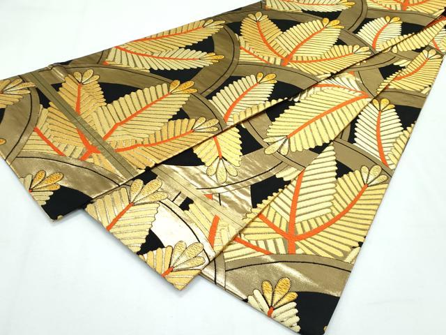 平和屋本店■極上　銀座　志ま亀　振袖・丸帯セット　駒刺繍　雲取り飛鶴花松文　金彩　代赭色地　たとう紙付き　逸品　CZAA2846s5