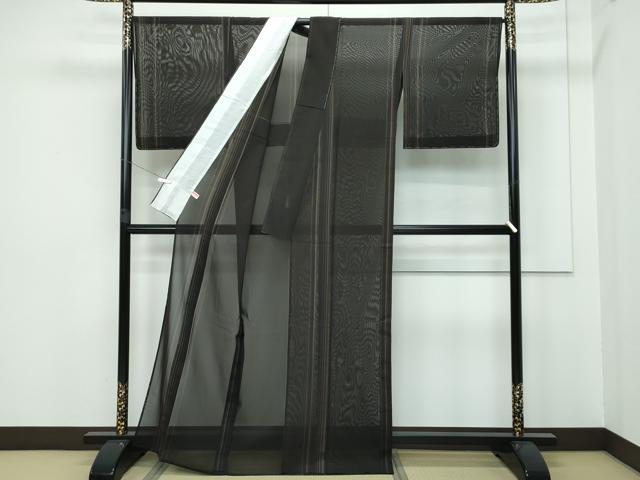 平和屋本店■希少　夏物　本場黄八丈　夏黄八　黒八丈　紗紬　縞　海松茶色地　逸品　未使用　CZAA2848s5
