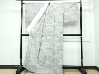 平和屋着物＊極上 夏物 結城紬 夏結城 100亀甲 雲取り風景文 アッシュブロンド色地 逸品 CZAA2850s5