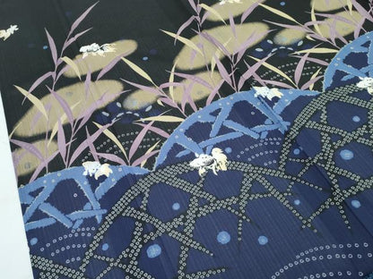 平和屋着物＊極上 夏物 訪問着・半幅帯セット ANNA SUI セオアルファ 籬草花文 金魚 黒地 洗える着物 CZAA2886s5
