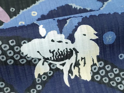 平和屋着物＊極上 夏物 訪問着・半幅帯セット ANNA SUI セオアルファ 籬草花文 金魚 黒地 洗える着物 CZAA2886s5