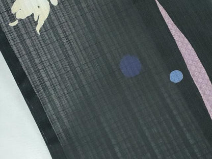 平和屋着物＊極上 夏物 訪問着・半幅帯セット ANNA SUI セオアルファ 籬草花文 金魚 黒地 洗える着物 CZAA2886s5