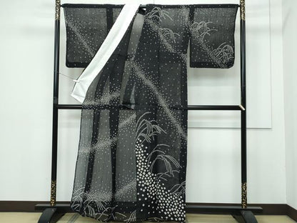 平和屋着物＊極上 夏物 訪問着 紗紬 絞り すすき 黒地 逸品 CZAA2900s5