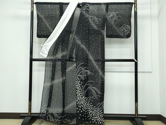 平和屋着物＊極上 夏物 訪問着 紗紬 絞り すすき 黒地 逸品 CZAA2900s5
