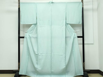 平和屋着物■極上　夏物　江戸小紋　絽　万筋　薄萌葱×白　反端付き　逸品　未使用　CZAA2904s5