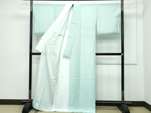 平和屋着物■極上　夏物　江戸小紋　絽　万筋　薄萌葱×白　反端付き　逸品　未使用　CZAA2904s5