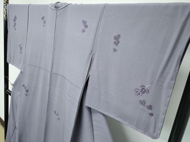 平和屋着物●極上　東京友禅　菅有鬼一　付下げ　白鷺　手描き　蔦の葉文　煤色地　逸品　CZAA2913s5