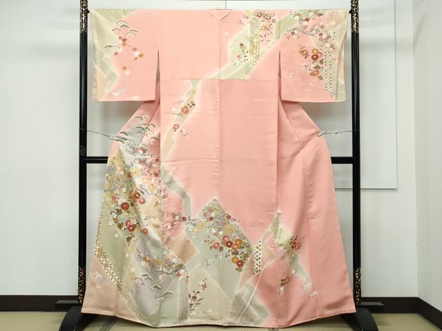 平和屋本店●極上　創業460年・千總　訪問着　駒刺繍　草花文　暈し染め　金彩　赤香色地　逸品　未使用　CZAA2916s5