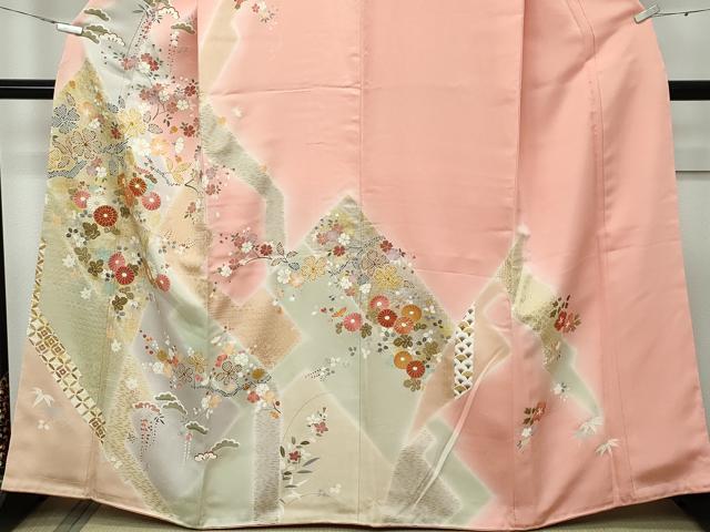 平和屋本店●極上　創業460年・千總　訪問着　駒刺繍　草花文　暈し染め　金彩　赤香色地　逸品　未使用　CZAA2916s5