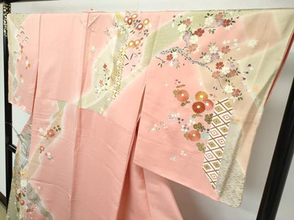 平和屋本店●極上　創業460年・千總　訪問着　駒刺繍　草花文　暈し染め　金彩　赤香色地　逸品　未使用　CZAA2916s5