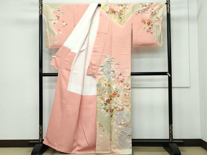 平和屋本店●極上　創業460年・千總　訪問着　駒刺繍　草花文　暈し染め　金彩　赤香色地　逸品　未使用　CZAA2916s5