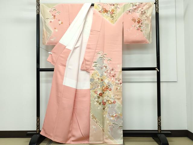 平和屋本店●極上　創業460年・千總　訪問着　駒刺繍　草花文　暈し染め　金彩　赤香色地　逸品　未使用　CZAA2916s5