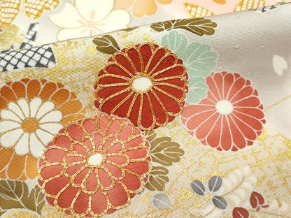 平和屋本店●極上　創業460年・千總　訪問着　駒刺繍　草花文　暈し染め　金彩　赤香色地　逸品　未使用　CZAA2916s5
