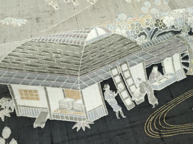 平和屋本店＊極上 夏物 染織の名門 しょうざん 生紬 訪問着 人物風景文 藍海松茶色地 ますいわ屋扱い 逸品 CZAA2935s5