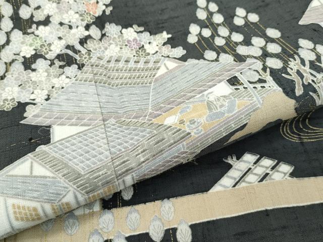 平和屋本店＊極上 夏物 染織の名門 しょうざん 生紬 訪問着 人物風景文 藍海松茶色地 ますいわ屋扱い 逸品 CZAA2935s5