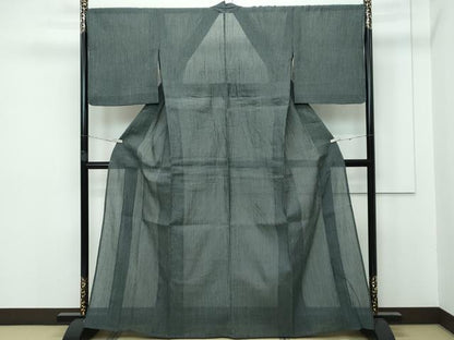平和屋着物■極上　夏物　本場小千谷縮　縞　古新織物謹製　仙斎茶色地に白色縞　証紙付き　麻　逸品　CZAA2940s5