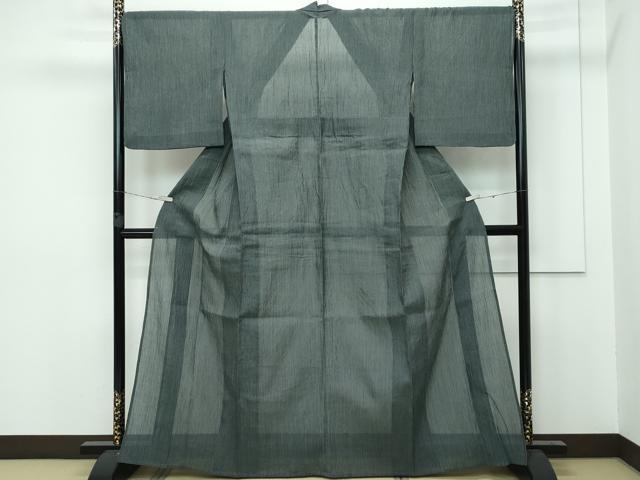 平和屋着物■極上　夏物　本場小千谷縮　縞　古新織物謹製　仙斎茶色地に白色縞　証紙付き　麻　逸品　CZAA2940s5