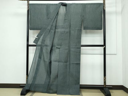 平和屋着物■極上　夏物　本場小千谷縮　縞　古新織物謹製　仙斎茶色地に白色縞　証紙付き　麻　逸品　CZAA2940s5