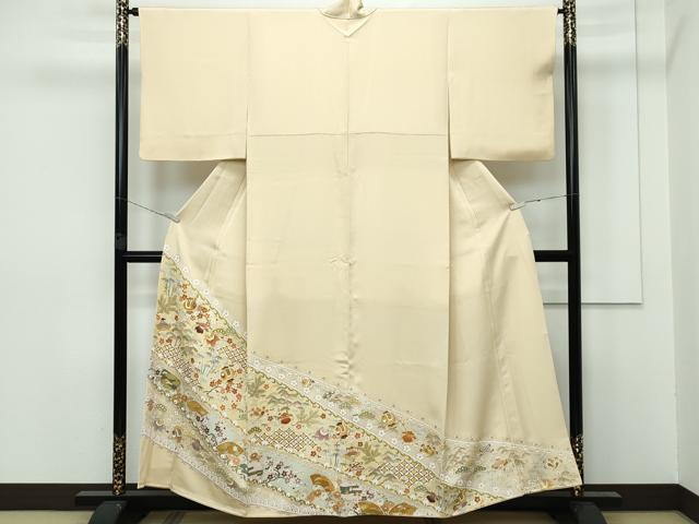 平和屋着物●極上　色留袖　駒刺繍　宝尽くし　金彩　蜂蜜色地　逸品　CZAA2945s5